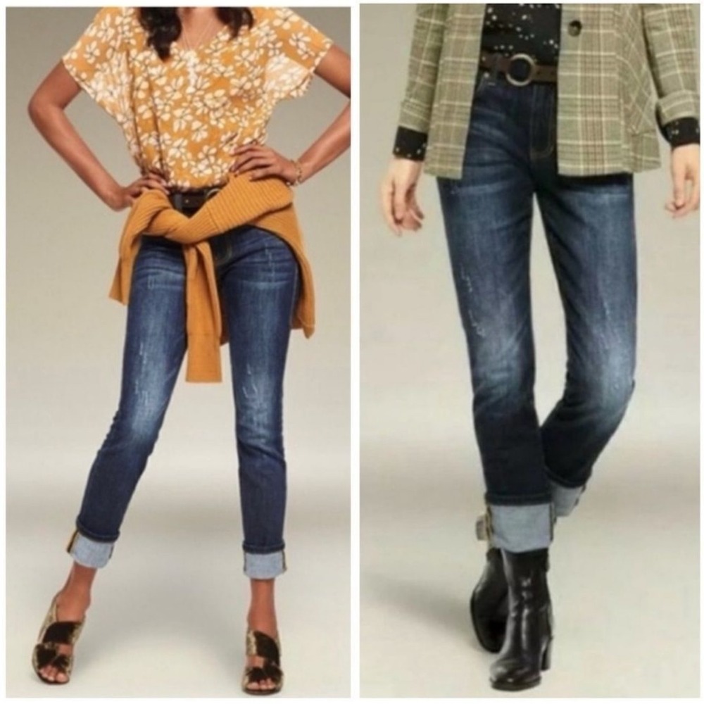 Cabi Jeans High Rise‎ Straight Leg Dark Wash Distressed Denim Women's Size 2